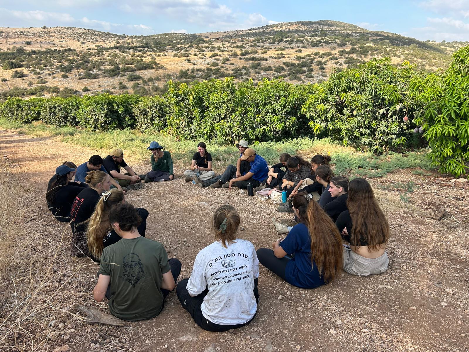 בני נוער יושבים במעגל בחיק הטבע
